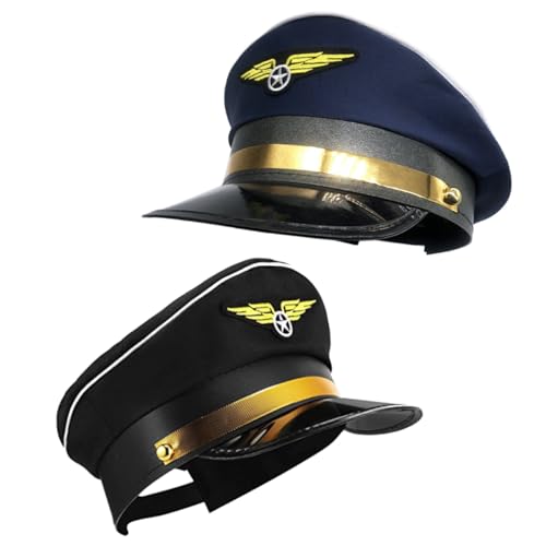 Hemobllo 2Stücke Pilotenmütze Einstellbare Flugzeugkostüm Hut für Halloween Cosplay Kostümpartys Dekorative Kapitänsmütze Kreative Auftritte von Hemobllo