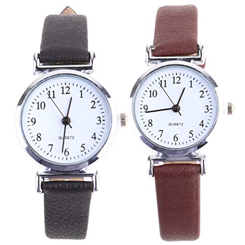 Hemobllo 2st Analoges Leder Ansehen Pu Uhr Uhrglas Pu-Uhr Nummer Numeber Uhr Schüler Beobachten Frau Beobachten Wechselbänder Ansehen Mädchen Beobachten Analoge Uhr Metall Student Lederuhr von Hemobllo