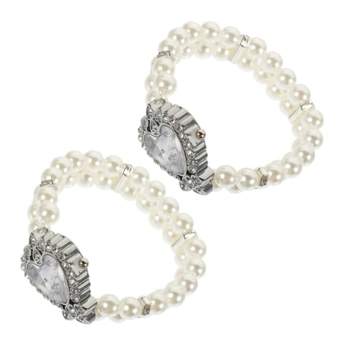 Hemobllo 2stücke Elegante Damen-Armbanduhr Mit Herzdesign Und Kristallen Teiliges Mit Elastischem Perlenarmband Für Besondere Anlässe Und Partys Modische Quarz-Uhr Für Frauen von Hemobllo