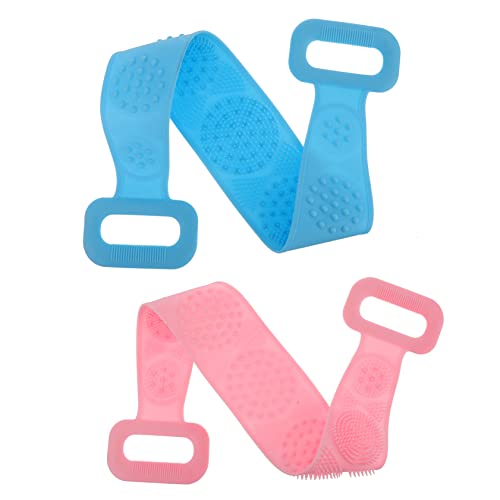 Hemobllo 2stücke Silikon Doppelseitige Badetuch Rücken Peeling Wäscher Tiefenreinigungswerkzeug Blau Rosa Duschschrubbwerkzeug Duschstreifen Für Lange Reinigung von Hemobllo