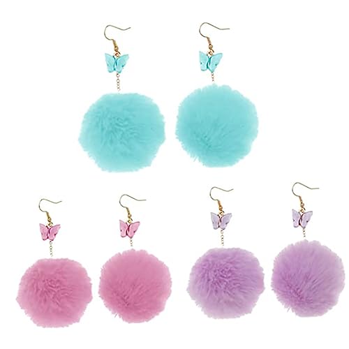 Hemobllo 3 Paare Damen Kugelohrringe mit Plüschbommel Leichte Schmuckohrringe in Wasserblau und Bequeme Trendige Ohrringe für Alltag und Party von Hemobllo