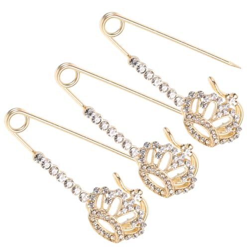 Hemobllo 3 Stück Strass Krone Broschen Anstecknadeln für Damen Sicherheitsnadeln als Schalclips und Cardigan Schmuck Kleidung Dekoration für Party und Alltag von Hemobllo