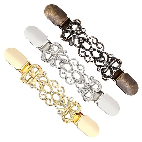 Hemobllo 3 Stück Teiliges Retro Strickjacken Clips aus Legierung mit Strass Dekorative Pullover Verschlüsse in Gold Antiksilber und Bronze Stilvolle Fixierklammern für Damenkleidung von Hemobllo