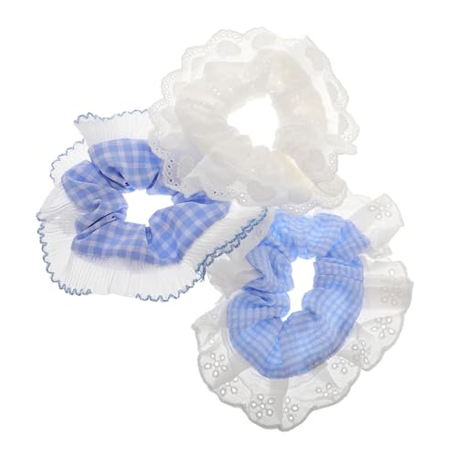 Hemobllo 3stücke Haargummis Mit Spitzenrand Kariert Für Damen Accessoires Für Mädchen Elastische Haargummis Süße Haarbänder Festival-accessoires von Hemobllo