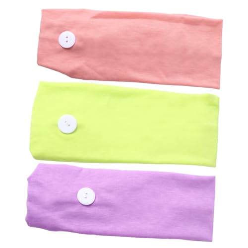 Hemobllo 3stücke Sport-stirnband Aus Baumwolle Elastischer Kopfwickel Schweißabsorbierender Haarband Mit Knopf Für Yoga Und Outdoor-sportarten Bunt in Grün Lila von Hemobllo