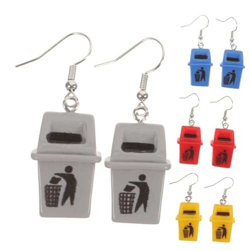 Hemobllo 4 Paare Ausgefallene Mülltonnen Ohrringe Bunte Dangle Drop Ohrringe Langlebig Hautfreundlich Originelles für Damen Individuell und Quirky Schmuck von Hemobllo