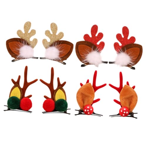 Hemobllo 4 Paare Weihnachts Hirschgeweih Haarspangen Damen Haarclips mit Fell in Rot Grün Gold für Festliche Party und Fotografie von Hemobllo
