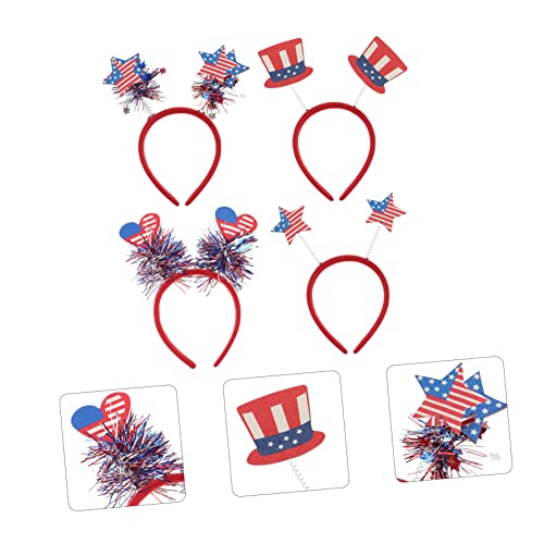 Hemobllo 4 STÜCKE Teiliges Independence Day Party Haarschmuck Lustige Kopfbedeckungen mit Sternen Herzen und Flaggen Designs Bunte Haarreifen für Mottofeiern und Festivals von Hemobllo