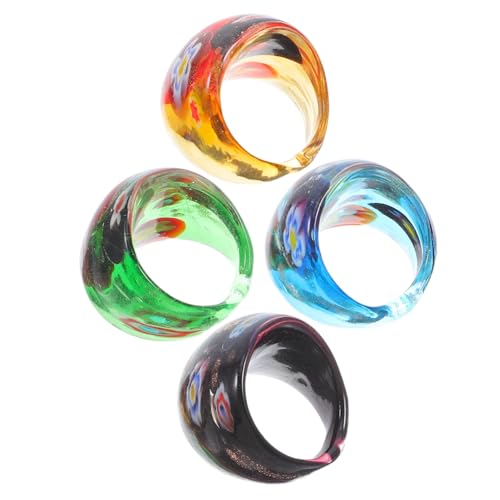 Hemobllo 4 Stck Glasringe Damen Farbige Finger Ringe Trendiger Ethno Stil Modisch Persönlich Geeignet für Party Alltag Valentinstag Weihnachten von Hemobllo