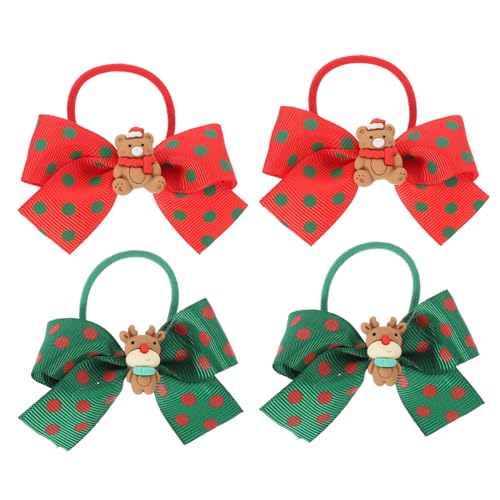 Hemobllo 4 Stück Teiliges Elastische Weihnachts Haargummis mit Schleifen Bunte Ponytail Halter für Mädchen Festliche Haarbänder in Rot und Grün mit Punktmuster Geeignet für Verschiedene von Hemobllo