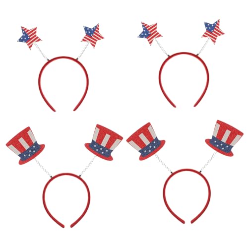 Hemobllo 4 Stück Teiliges Haarreifen Amerikanische Flagge Unabhängigkeitstag Haarreifen mit Stern und Hutdesign Leichter Kopfschmuck für Party Fotoshooting Kindergeburtstag und von Hemobllo