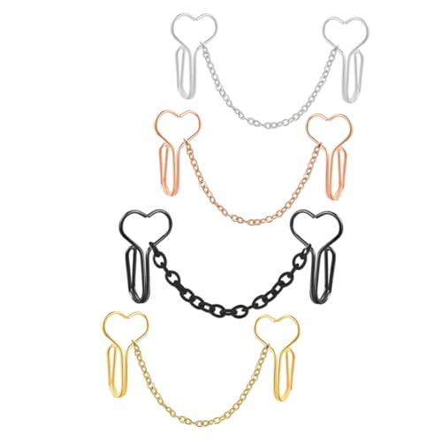 Hemobllo 4 Stück Teiliges Herzform Nasenclip mit Kette Modischer nicht Durchbohrter Nasenschmuck für Damen in Gold Silber Schwarz und Roségold Elegantes Accessoire für Alltag und Party von Hemobllo