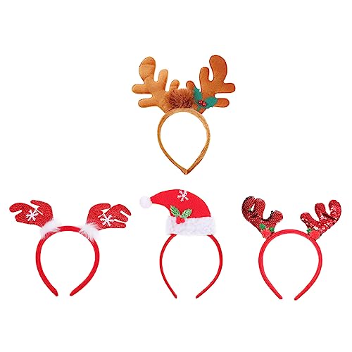Hemobllo 4 Stück Teiliges Weihnachts Haarreif mit Weichen Rentier Geweihen und Festlichen Mützen Leichtes Komfortables Stirnband für Erwachsene und Party Accessoire zu Weihnachten von Hemobllo