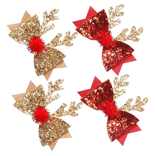 Hemobllo 4 Stück Weihnachtliche Haarspangen mit Glitzernden Rentier Geweihen und Schleifen Langlebig nicht Verblassend Festlicher Haarschmuck für Mädchen und Weihnachtsfeiern von Hemobllo