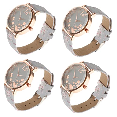 Hemobllo 4 Stück Anschauen Damenmodeuhr Freizeituhr Klassische Armbanduhr Lederuhr Für Damen Analoge Uhr Blumen Schicke Damenuhr Blumenuhren Modische Damenuhr Glas Europäische Mode Frau von Hemobllo