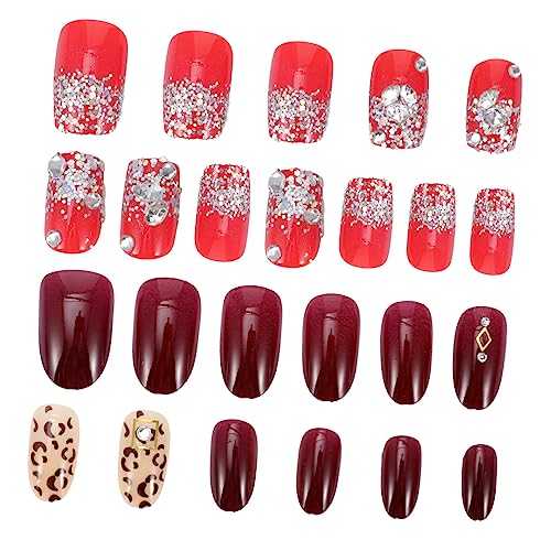 Hemobllo 48 Stück Teiliges Weihnachts Nagelset mit Diamantverzierung Selbstklebende Kunstnägel Full Cover Fake Nails Sticker Einfach Anzubringen Fingernägel Dekoration für Festliche DIY von Hemobllo