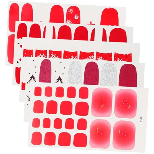 Hemobllo 5 Blätter Weihnachtliche Nagelfolien Vollflächig Selbstklebend Weihnachtsnägel Aufkleben DIY Nail Sticker für Frauen Mädchen Festliche Nagelkunst von Hemobllo