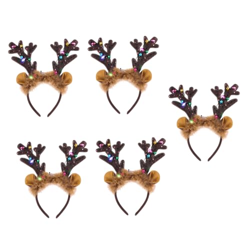 Hemobllo 5 Stück LED Weihnachts Haarreifen mit Leuchtenden Rentiergeweihen Lustiger Haarschmuck für Mädchen Leichtes Komfortables Xmas Accessoire für Party Fest und Kostümfeier von Hemobllo