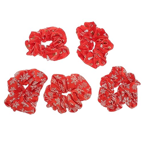 Hemobllo 5 Stück Teiliges Weihnachts Haargummi für Mädchen und Frauen Elastische Weiche Scrunchies mit Roten Schneeflocken und Schneemann Motiven Modisch Bequem Langlebig Festliche von Hemobllo