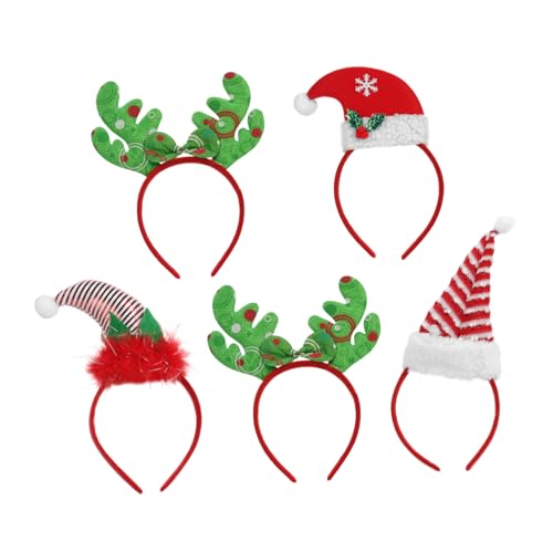 Hemobllo 5 Stück Teiliges Weihnachts Stirnband mit Rentiergeweih und Hut Weicher Leichter Kopfschmuck für Erwachsene und Komfortabel Allergiefrei Festlicher Haarschmuck für von Hemobllo
