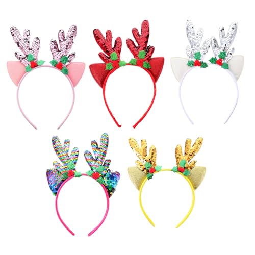 Hemobllo 5 Stück Weihnachts Haarreife mit Beidseitigen Pailletten Rentier Geweih Design Festlicher Haarschmuck für Weihnachtsfeiern Kostümzubehör Party und Bühnendarstellung Passend für von Hemobllo