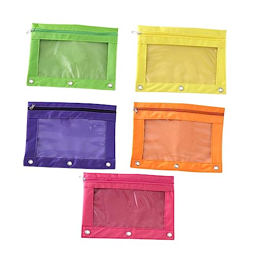 Hemobllo 5stücke Ring-federmäppchen Mit Reißverschluss Transparentes Schreibwarentasche Großes Volumen Oxford-federmäppchen Für Ordner Gelb Lila Orange Rosé Und Grün von Hemobllo
