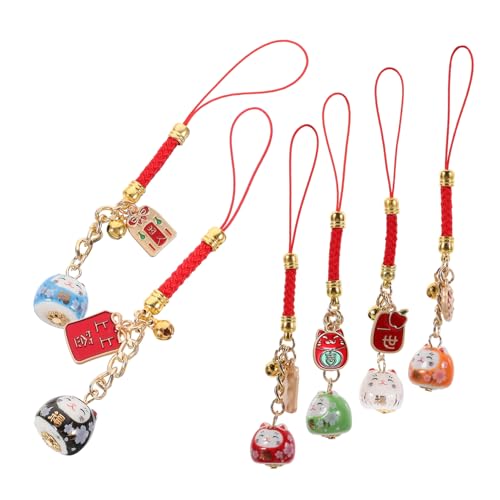 Hemobllo 6 Stück Japanische Glückskatze Anhänger aus Keramik Bunte Maneki Neko Schlüssel und Taschenanhänger Dekorative Katzenornamente für Tasche Schlüsselbund für Katzenliebhaber von Hemobllo