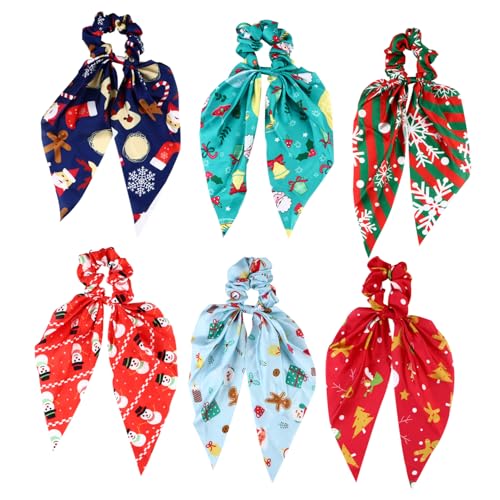 Hemobllo 6 Stück Teiliges Weihnachts Haarschal mit Schleifen Elastische Haargummis für Pferdeschwanz Haarbänder für Damen Dehnbar Langlebig Stilvoll für Alltag und Party von Hemobllo