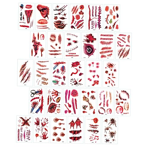 Hemobllo 60Blätter Halloween Tattoos Aufkleber und Realistisch für Kostümparty Karneval Maskerade Einfach Anzubringen Entfernen Sicher Haut von Hemobllo