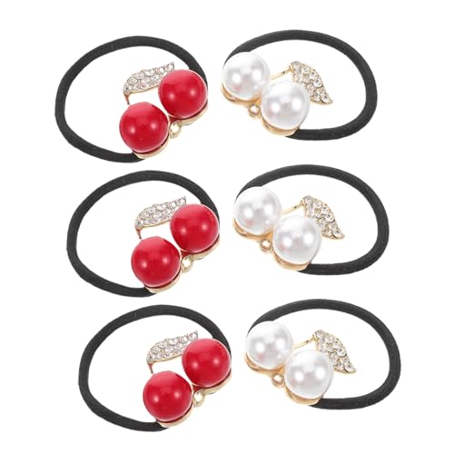 Hemobllo 6stücke Strass-haarschmuck Mit Kirschenmotiv Haarstyling-accessoires Dekorative Haargummis Für Mädchen Und Damen Elastische Clip-haarseile von Hemobllo