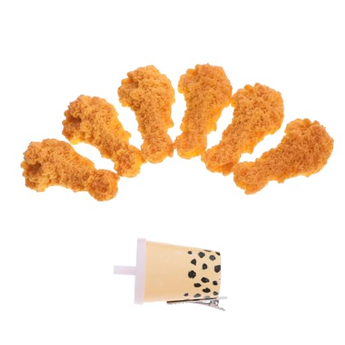Hemobllo 7 Stück Teiliges Haarschmuck mit Realistischen Fried Chicken Beinen und Milchtee Haarklammern Kreative Damen Haarspangen für Party Fotoshooting und Dekorative Haarschmuckclips von Hemobllo