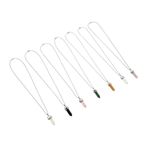 Hemobllo 7 Stück Teiliges Kristallanhänger Natürliche Sechseckige Edelstein Halskette Damen Schlüsselbein Kette Modischer Schmuck mit Grünem Ostindien Wassermelonenrot Rosenquarz Citrin von Hemobllo