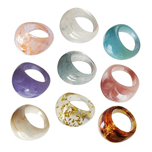 Hemobllo 9 Stück Teiliges Acrylharz Ringe Bunte Farbige Finger Dekorative Mode Ringe Vielseitig Tragbar Komfortabel Für Damen Alltag Party von Hemobllo