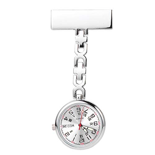 Hemobllo Anstecknadel Uhr Metall Anhänger Uhr Hängen Arzt Tasche Clip Clip Quarz Werk für Frauen Mädchen Silber von Hemobllo