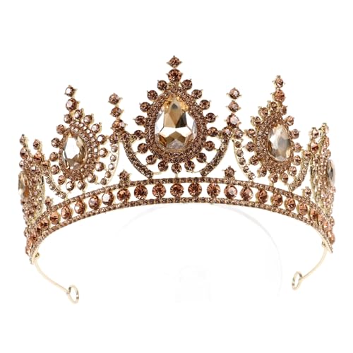 Hemobllo Barock Strasskrone Damen Hochzeit Tiara Braut Kopfschmuck Champagner Farbverlauf Glänzend für Geburtstag Prinzessin Festliches Haaraccessoire von Hemobllo