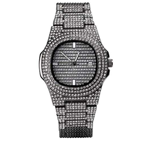 Hemobllo Männer Armbanduhr Mit Rhinestones Modische Quarz-Uhr Schwarz Elegante Hip Hop Armbanduhr Für Zu Weihnachten Geburtstagen Und Valentinstag von Hemobllo