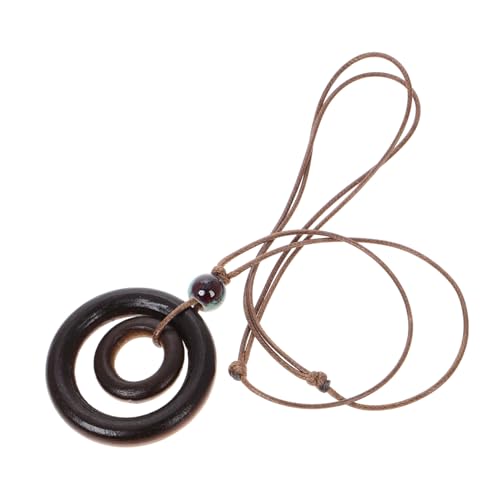 Hemobllo Boho Holz Halskette Damen Vintage Doppelringe Anhänger Lange Natürliche Holzkette Leicht und Vielseitig für Alltag und Besondere Anlässe von Hemobllo