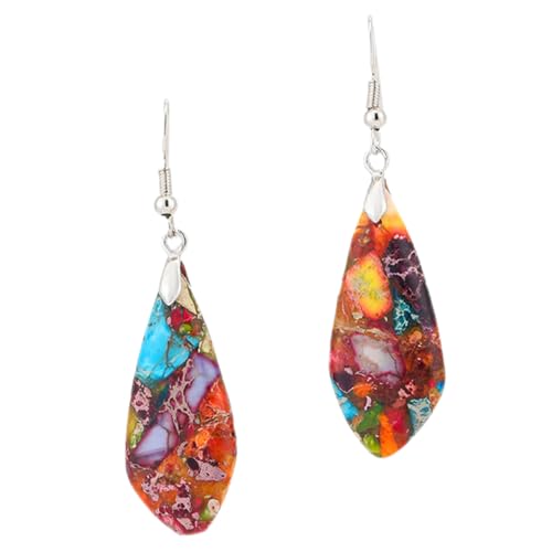 Hemobllo Boho Ohrringe Damen Bunte Tropfenstein Anhänger Leichte Schmuck Creolen Sommer Party Festival Schmuck von Hemobllo