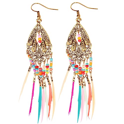 Hemobllo Boho Ohrringe Damen Hängend Lange Federtropfen Ohrschmuck Leicht Allergikerfreundlich Modisch Für Party Hochzeit von Hemobllo