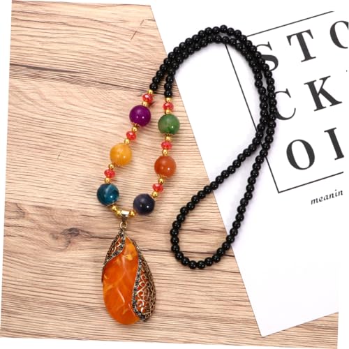 Hemobllo Boho Stil Halskette Damen Sweater Kette mit Ovalem Achat Anhänger Bunte Perlen Strickjacken Schmuck Modisches Kleidungszubehör für Frauen Hemobllo Boho Stil Halskette Damen Sweater Kette mit Ovalem Achat Anhänger Bunte Perlen Strickjacken Schmuck Modisches Kleidungszubehör für Frauen von Hemobllo