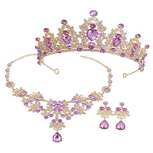 Hemobllo Bridal Schmuckset Krone Tiara Set mit Halskette und Ohrringen Eleganter Brautschmuck für Hochzeit Langlebiges Glänzendes Material Vielseitig Kombinierbar für Brautkleid und von Hemobllo