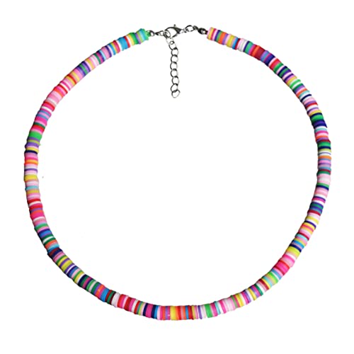 Hemobllo Bunte Damen Clay Halskette Rundanhänger Leichte Strandkette Boho Schmuck für Freizeit Festival Reise von Hemobllo