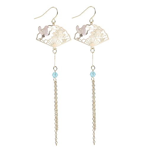 Hemobllo Chinesische Fan Quasten Ohrringe Damen Baumelnd Elegant Retro Ohrhänger Schmuck von Hemobllo
