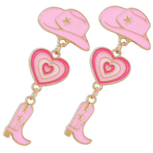 Hemobllo Cowgirl Ohrringe Damen Mehrlagige Drop Ohrringe mit Cowboy Stiefel Hut und Herz Anhänger Leicht und Stylische Western Schmuck für Party Alltag und Reisen von Hemobllo