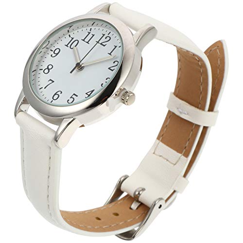 Hemobllo Dame Quarzuhr Lederarmband Armbanduhr Mode Quarzuhr Verstellbare Leichte wasserdichte Uhr Einfache Lässige Armbanduhr für Frauen Mädchen Weiß von Hemobllo