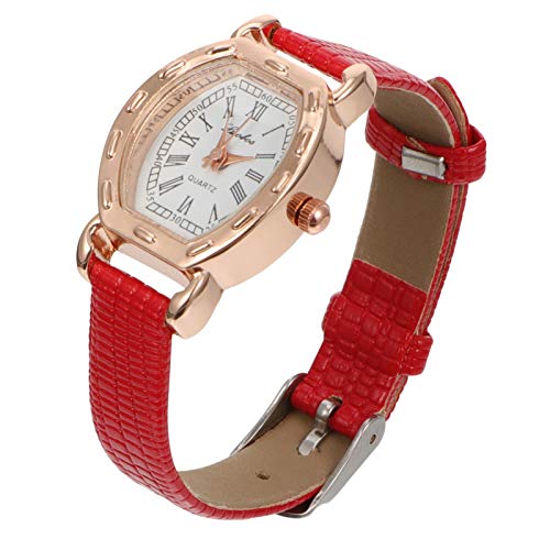 Hemobllo Geschenk Dame Quarzuhr Lederband Armbanduhr Retro Frauenuhr für Mädchen Frauen (Rot) Armband Für Frauen von Hemobllo