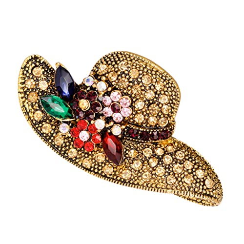 Hemobllo Damen Brosche Sonnenhut Design mit Strassstein Antik Goldfarben Verarbeitung Langlebig und Vielseitig für Hut Schal Kleid und Festliche Anlässe Geeignet von Hemobllo