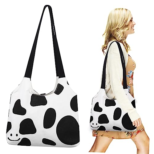 Hemobllo Damen Canvas Shopper mit Kuhmuster Leichte Große Einkaufstasche aus Hochwertigem Canvas Magnetischer Verschluss Vielseitige Umhängetasche für Alltag Arbeit Reisen und Freizeit von Hemobllo