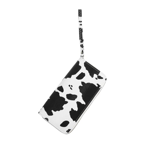 Hemobllo Damen Geldbörse PU Klein Portabel Mehrere Fächer Kompakt Kuhmuster Schwarz Handlich Alltagsschick von Hemobllo