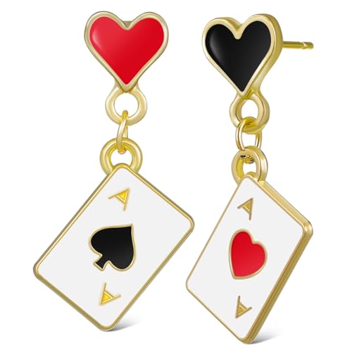 Hemobllo Damen Ohrhänger Pokerkarte Herz Design Asymmetrische Legierung Ohrringe Leichte Langlebige Damen Schmuck Anhänger für Alltag und Party von Hemobllo